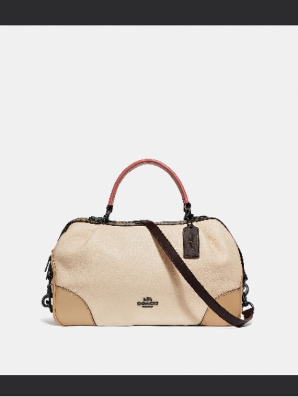 Coach Beige Lane Satchel in Colorblock with Snake Skin Accents
